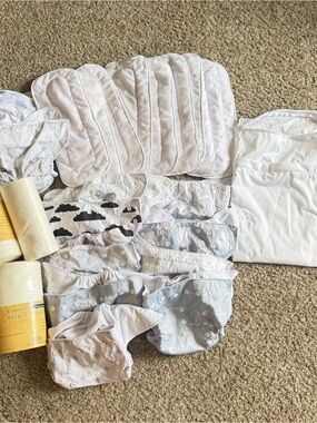 12 Neutral White & Light Gray Reusable Cloth Diaper Set